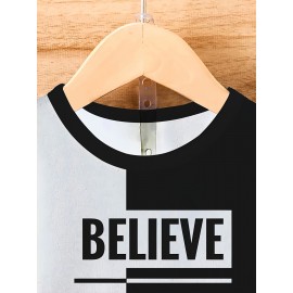 Believe In Yourself Mens Casual Street Fashion Stretch Tee Shirt - Inspirational Print, Lightweight & Breathable Round Neck Summer Wear for Confidence Boosting Style