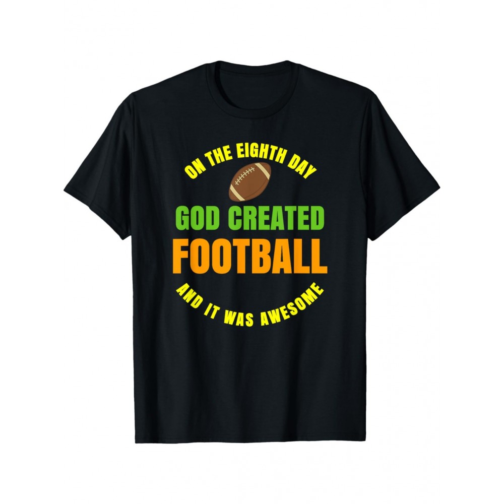 Football Slogan Print Cotton T-Shirt - Casual Crew Neck, Stretch Fit for All Seasons, Machine Washable Football Slogan Print Cotton T-Shirt - Casual Crew Neck, Stretch Fit for All Seasons, Machine Washable