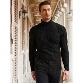Men's Slim Fit Turtleneck Pullover - Casual Long Sleeve Knit Sweater, Machine Washable