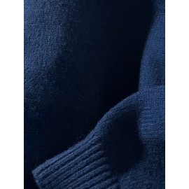 Men's Loose Color Block Cute Boy Graphic Print Fake Two-piece Knitted Pullover, Casual Long Sleeve Crew Neck Sweater For Fall