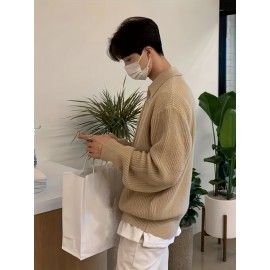Men's Stylish Solid Knitted Shirt, Casual Slightly Stretch Breathable Lapel Zip Up Long Sleeve Shirt Top For City Walk Street Hanging K-pop Men's Stylish Solid Knitted Shirt, Casual Slightly Stretch Breathable Lapel Zip Up Long Sleeve Shirt Top For City Walk Street Hanging K-pop