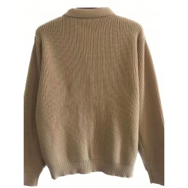 Men's Stylish Solid Knitted Shirt, Casual Slightly Stretch Breathable Lapel Zip Up Long Sleeve Shirt Top For City Walk Street Hanging K-pop Men's Stylish Solid Knitted Shirt, Casual Slightly Stretch Breathable Lapel Zip Up Long Sleeve Shirt Top For City Walk Street Hanging K-pop