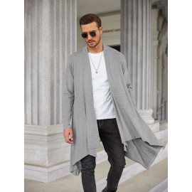 Men's Ruffle Shawl Collar Cardigan Long Sleeve Open Front Lightweight Long Length Drape Cape Overcoat with Pockets