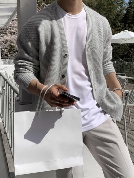 Men'S Casual V-Neck Cardigan, Polyester Knit Fabric, Solid Color, Long Sleeve, Loose Fit, with Button Detail, for Fall/Winter Collection