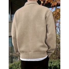 Men'S Casual Solid Color Button-Design Sweater | 100% Polyester Knit Fabric | Medium Stretch | Polo Collar | Loose Fit | Fall/Winter Collection Men'S Casual Solid Color Button-Design Sweater | 100% Polyester Knit Fabric | Medium Stretch | Polo Collar | Loose Fit | Fall/Winter Collection