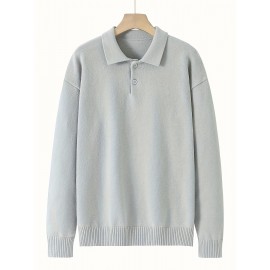 Men'S Casual Solid Color Button-Design Sweater | 100% Polyester Knit Fabric | Medium Stretch | Polo Collar | Loose Fit | Fall/Winter Collection Men'S Casual Solid Color Button-Design Sweater | 100% Polyester Knit Fabric | Medium Stretch | Polo Collar | Loose Fit | Fall/Winter Collection