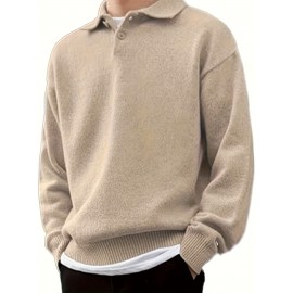 Men'S Casual Solid Color Button-Design Sweater | 100% Polyester Knit Fabric | Medium Stretch | Polo Collar | Loose Fit | Fall/Winter Collection Men'S Casual Solid Color Button-Design Sweater | 100% Polyester Knit Fabric | Medium Stretch | Polo Collar | Loose Fit | Fall/Winter Collection