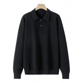 Men'S Casual Solid Color Button-Design Sweater | 100% Polyester Knit Fabric | Medium Stretch | Polo Collar | Loose Fit | Fall/Winter Collection Men'S Casual Solid Color Button-Design Sweater | 100% Polyester Knit Fabric | Medium Stretch | Polo Collar | Loose Fit | Fall/Winter Collection