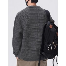Men'S Fall/Winter Casual Rib-Knit Cardigan, Acrylic Blend, Preppy Style, Loose Fit, Relaxed Shoulder, Long Sleeve, Solid Color, Medium Stretch, Knit Fabric, with Lapel Collar and Open Front for Men Men'S Fall/Winter Casual Rib-Knit Cardigan, Acrylic Blend, Preppy Style, Loose Fit, Relaxed Shoulder, Long Sleeve, Solid Color, Medium Stretch, Knit Fabric, with Lapel Collar and Open Front for Men