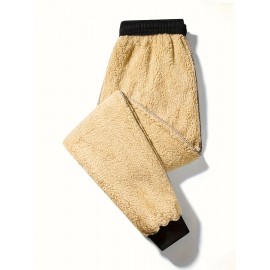 1pc Men'S Casual Mid Waist Sweatpants,  Fall/Winter Thick Fleece Lined, Solid Color Polyester Knit Fabric, Non-Stretch, Regular Fit Drawstring Waist, Weekend Comfort Warmth, No Belt - Polyester Fiber Filled 1pc Men'S Casual Mid Waist Sweatpants,  Fall/Winter Thick Fleece Lined, Solid Color Polyester Knit Fabric, Non-Stretch, Regular Fit Drawstring Waist, Weekend Comfort Warmth, No Belt - Polyester Fiber Filled