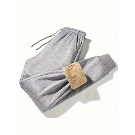 1pc Men'S Casual Mid Waist Sweatpants,  Fall/Winter Thick Fleece Lined, Solid Color Polyester Knit Fabric, Non-Stretch, Regular Fit Drawstring Waist, Weekend Comfort Warmth, No Belt - Polyester Fiber Filled 1pc Men'S Casual Mid Waist Sweatpants,  Fall/Winter Thick Fleece Lined, Solid Color Polyester Knit Fabric, Non-Stretch, Regular Fit Drawstring Waist, Weekend Comfort Warmth, No Belt - Polyester Fiber Filled