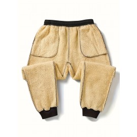 1pc Men'S Casual Mid Waist Sweatpants,  Fall/Winter Thick Fleece Lined, Solid Color Polyester Knit Fabric, Non-Stretch, Regular Fit Drawstring Waist, Weekend Comfort Warmth, No Belt - Polyester Fiber Filled 1pc Men'S Casual Mid Waist Sweatpants,  Fall/Winter Thick Fleece Lined, Solid Color Polyester Knit Fabric, Non-Stretch, Regular Fit Drawstring Waist, Weekend Comfort Warmth, No Belt - Polyester Fiber Filled