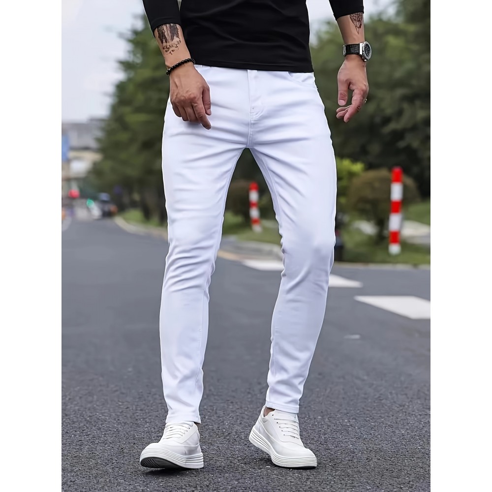 Men's Solid Slim Fit Pants For Outdoor Daily Life, Trend Casual Trousers For Males Men's Solid Slim Fit Pants For Outdoor Daily Life, Trend Casual Trousers For Males