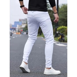 Men's Solid Slim Fit Pants For Outdoor Daily Life, Trend Casual Trousers For Males Men's Solid Slim Fit Pants For Outdoor Daily Life, Trend Casual Trousers For Males