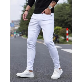Men's Solid Slim Fit Pants For Outdoor Daily Life, Trend Casual Trousers For Males Men's Solid Slim Fit Pants For Outdoor Daily Life, Trend Casual Trousers For Males