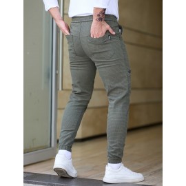 Men's Cotton Blend Label Decor Jogger Pants With Drawstrings, Casual Loose Fit Harem Trousers As Gift