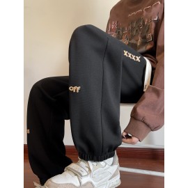 Men's Casual Joggers with Embroidered Design - Comfy Drawstring Sweatpants for Spring & Fall, Versatile Loose Fit Men's Casual Joggers with Embroidered Design - Comfy Drawstring Sweatpants for Spring & Fall, Versatile Loose Fit