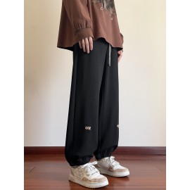 Men's Casual Joggers with Embroidered Design - Comfy Drawstring Sweatpants for Spring & Fall, Versatile Loose Fit Men's Casual Joggers with Embroidered Design - Comfy Drawstring Sweatpants for Spring & Fall, Versatile Loose Fit