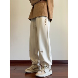Men's Casual Joggers with Embroidered Design - Comfy Drawstring Sweatpants for Spring & Fall, Versatile Loose Fit Men's Casual Joggers with Embroidered Design - Comfy Drawstring Sweatpants for Spring & Fall, Versatile Loose Fit