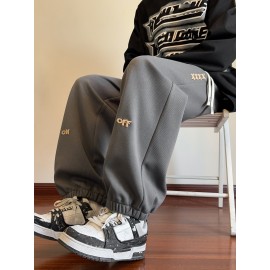 Men's Casual Joggers with Embroidered Design - Comfy Drawstring Sweatpants for Spring & Fall, Versatile Loose Fit Men's Casual Joggers with Embroidered Design - Comfy Drawstring Sweatpants for Spring & Fall, Versatile Loose Fit