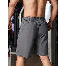 Men's Breathable Quick-Dry Casual Shorts with Zipper Pocket - Perfect for Fitness & Leisure, Machine Washable