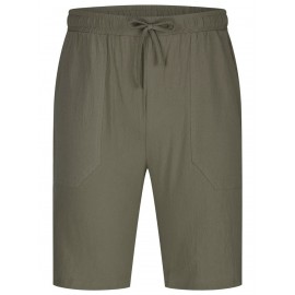 1pc Men'S Casual Linen Blend Shorts - Solid Color, Drawstring Elastic Waist, Breathable Slight Stretch Fabric, Loose Fit Beach Shorts