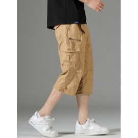 Men's 3/4 Length Solid Color Non Stretch Multi-Pocket Cotton Cargo Shorts For Summer Outdoor Wear