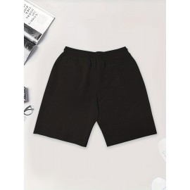 Men'S Casual Halloween-Themed Drawstring Shorts, Cotton Knit Fabric, Solid Color, Regular Fit, Elastic Waistband - Summer Leisure Pants