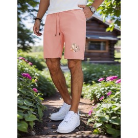 Men'S Casual Halloween-Themed Drawstring Shorts, Cotton Knit Fabric, Solid Color, Regular Fit, Elastic Waistband - Summer Leisure Pants