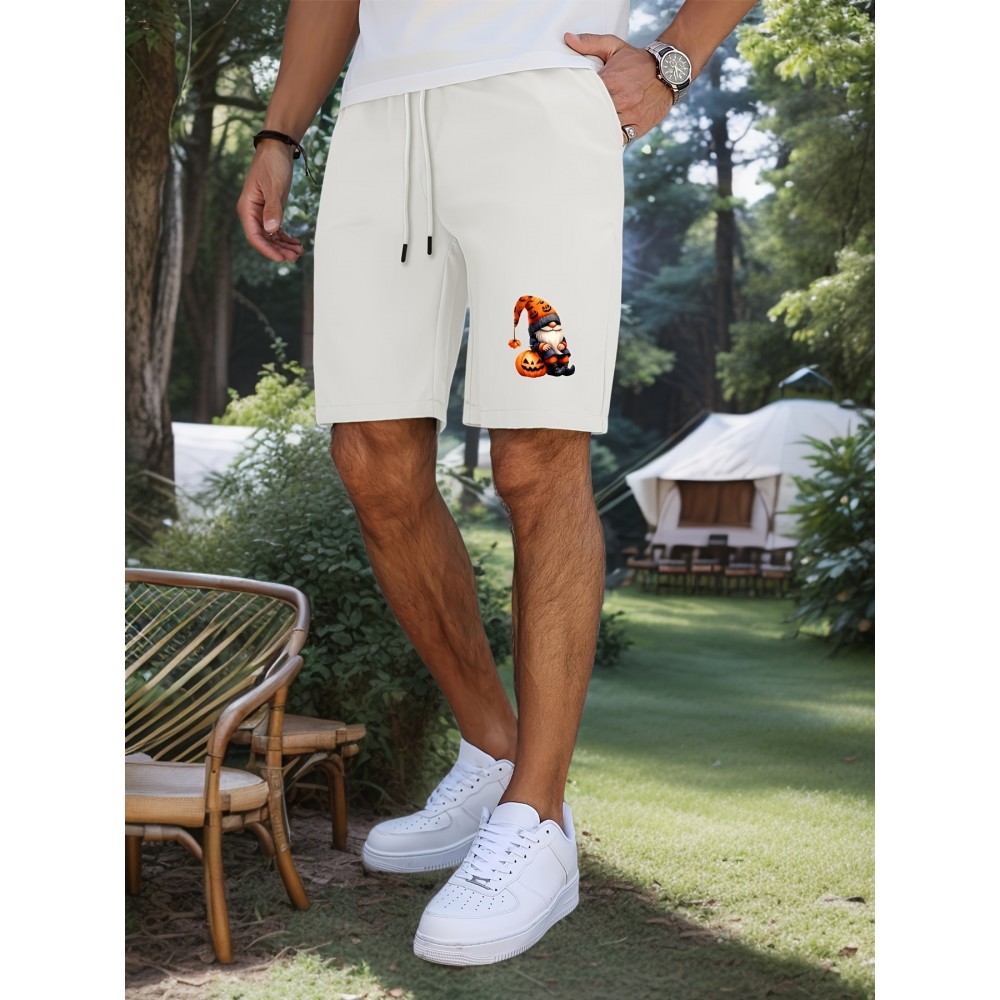 Men'S Halloween-Themed Cotton Shorts, Casual Drawstring Knit Fabric Shorts, Regular Fit, with Slight Stretch, Solid Color Design Men'S Halloween-Themed Cotton Shorts, Casual Drawstring Knit Fabric Shorts, Regular Fit, with Slight Stretch, Solid Color Design