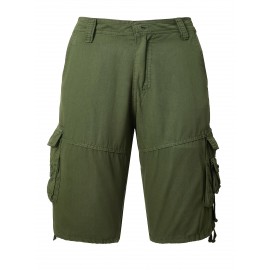 1pc Men'S Cotton Cargo Shorts, Multi-Pocket Utility Workwear, Solid Color, Street Style, Regular Fit, Woven Fabric, Non-Stretch - Outdoor Casual Short Pants